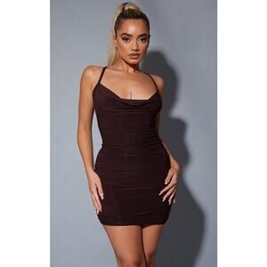 Pretty Little Thing Petite Chocolate Slinky Cowl Neck Dress - Size 4 NWT